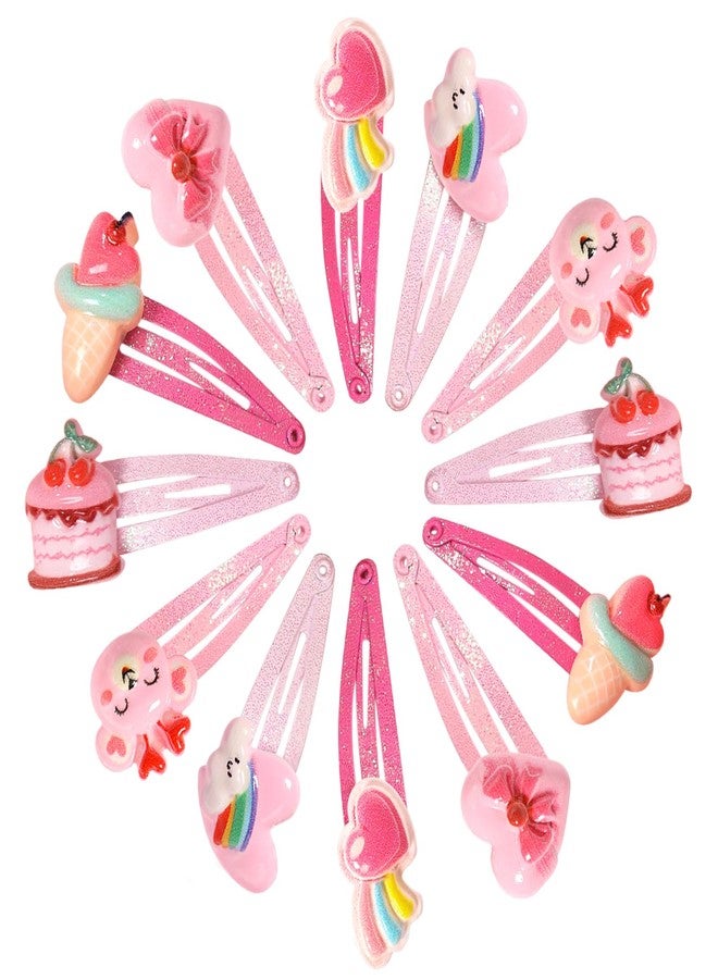 PinkSheep Hair Clips Barrettes for Girls, 6 Pairs Pink Heart Bear Cupcake Ice Cream Hair Pins, Cute Hair Clips Metal Snap Barrettes Sparkly Hair Accessories For toddler Girls Gift Set - Image 1